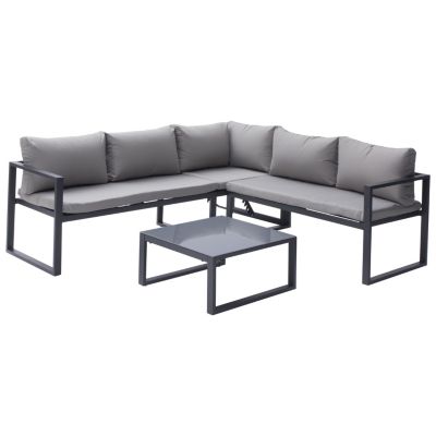 Salon de jardin modulable IBIZA en tissu gris 4 places - aluminium anthracite - HAPPY GARDEN