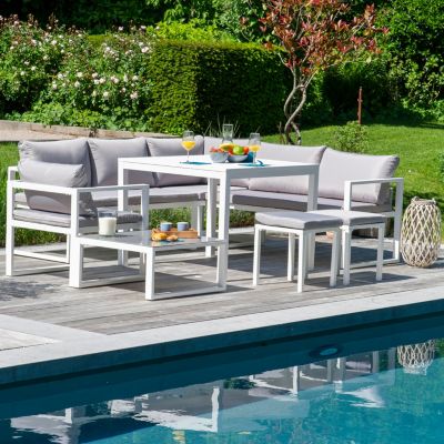 Salon de jardin modulable IBIZA en tissu gris 7 places - aluminium blanc - HAPPY GARDEN