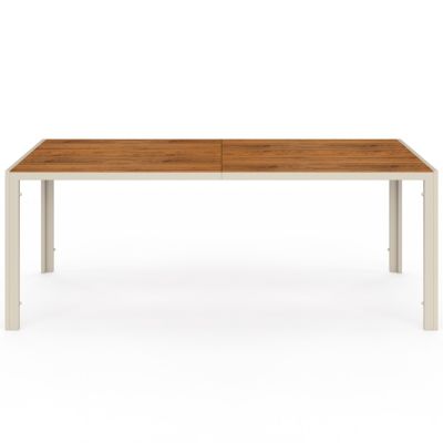 Salon de jardin NOUMEA table 190 cm plateau verre trempé effet bois et 8 chaises empilables beige et bois