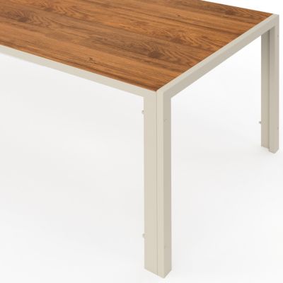 Salon de jardin NOUMEA table 190 cm plateau verre trempé effet bois et 8 chaises empilables beige et bois