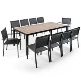 Salon de jardin oviala aluminium bois 10 pieces 48 x 48 x 48 10 personnes