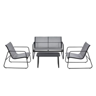 Salon de Jardin Palencia de 4 Meubles Acier PVC Noir Gris Clair en.casa