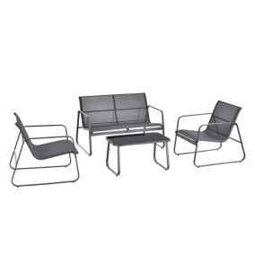 Salon de Jardin Palencia de 4 Meubles Acier PVC Noir Gris Foncé en.casa