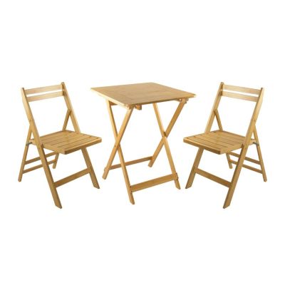 Salon de jardin pliant table carrée et 2 chaises Biano bois de bambou naturel 7house