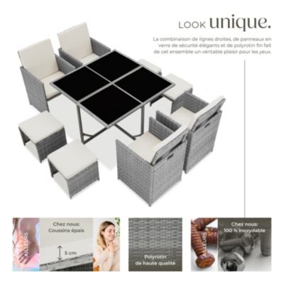 Salon de jardin pour 4 à 8 personnes gris clair