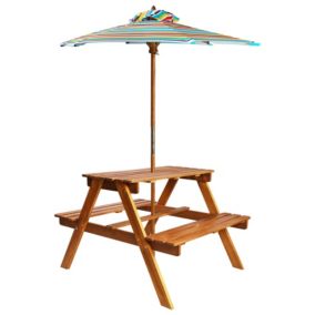 Salon de jardin pour enfant avec parasol (79x90x60 cm - Naturel)