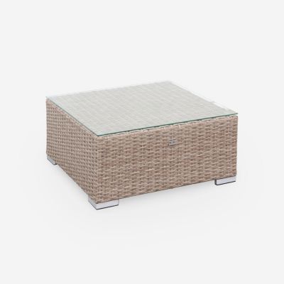 Salon de jardin Premium en résine tressée arrondie   VINCI   Résine naturelle style osier. coussins beiges   5 places. haut de