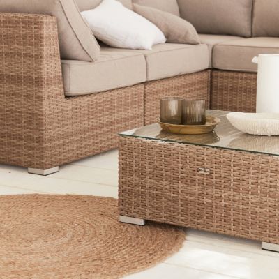 Salon de jardin Premium en résine tressée arrondie XXL   VERONA   Résine naturelle style osier. coussins beiges   12 à 14 places