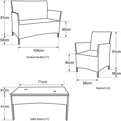 Salon de Jardin Resine Tressee Marron Beige Canape + 2 fauteuils + 1 Table Basse + Coussins  Dehoussable
