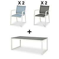 Salon de jardin Riccia Bacopia - Table + 2 fauteuils gris + 2 fauteuils bleu