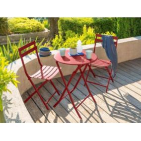 Salon de jardin rond en métal Greensboro diamètre 60 cm Groseille avec 2 chaises - Hespéride