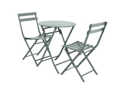 Salon de jardin rond en métal Greensboro diamètre 60 cm Olive avec 2 chaises - Hespéride