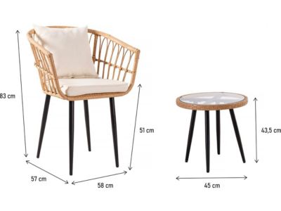 Salon de jardin rotin "Vela"  2 places  Marron