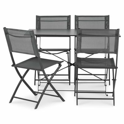 Ensemble Salon de Jardin 6 Pcs 4 Chaises Pliantes Table Basse en Verre et  Parasol pour Terrasse Piscine Cour Noir - Costway