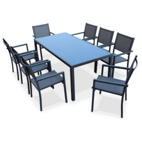 Salon de jardin SWEEEK aluminium gris 9 pieces 180.0 x 90 x 71.0 8 personnes
