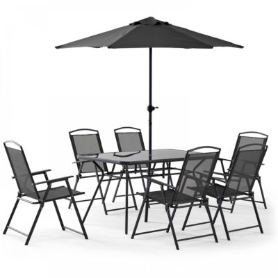 Salon de jardin table et 6 chaises pliantes avec parasol central  Oviala