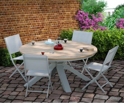 Salon de jardin table et chaises blanches 4 personnes Oriengo Thema