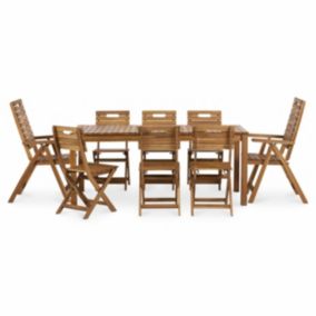 Salon de jardin table et chaises en bois 8 personnes Goodhome DENIA