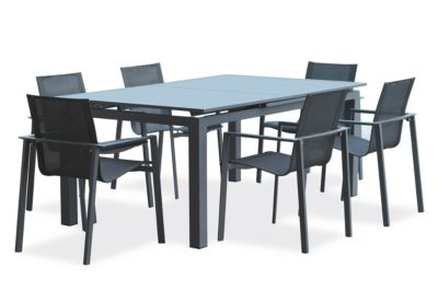 Salon de jardin table et chaises gris anthracite 6 personnes Miami DCB Garden
