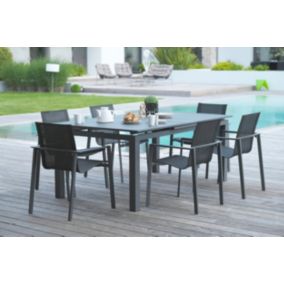 Salon de jardin table et chaises gris anthracite 6 personnes Miami DCB Garn