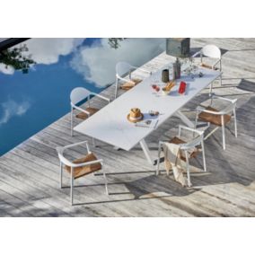 Salon de jardin table et fauteuils blanc 6 personnes Absolu Bage Proloisirs