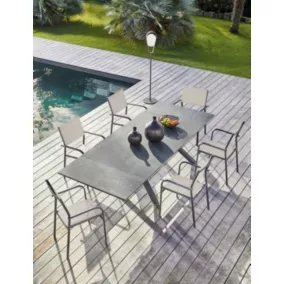 Salon de jardin table et fauteuils graphite 6 personnes Absolu Duca Proloisirs