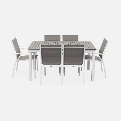 Salon de jardin table extensible - Chicago 210 Taupe - Table en aluminium 150/210cm avec rallonge et 6 assises en textilène