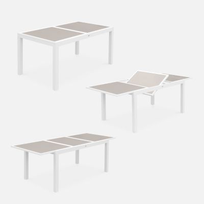 Salon de jardin table extensible - Orlando Taupe - Table en aluminium 150/210cm. plateau de verre. rallonge et 6 chaises en