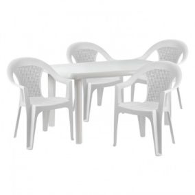 Salon de jardin table rectangulaire et 4 chaises empilables Vistack blanches O91