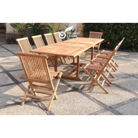 Salon de jardin Teck massif 10-12 personnes - Table rectangulaire + 10 chaises KAJANG