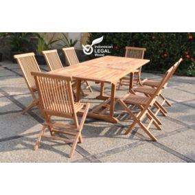 Salon de jardin Teck massif 8-10 personnes - Table rectangulaire + 8 chaises KAJANG