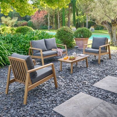Salon de jardin Tiwi 4 places gris anthracite - Hespéride