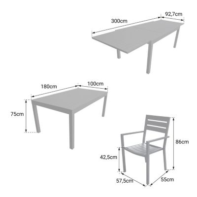 Salon de jardin VENEZIA extensible 180/300 en aluminium 10 places - blanc - Happy Garden