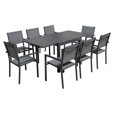 Salon de jardin VENEZIA extensible 90/180 en textilène gris 8 places - aluminium anthracite - HAPPY GARDEN