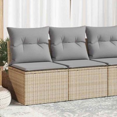 Salon de jardin avec coussins 9 pcs beige résine tressée vidaXL | Leroy