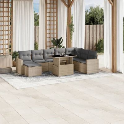 Salon de jardin vidaXL 9 pièces beige résine tressée coussins amovibles