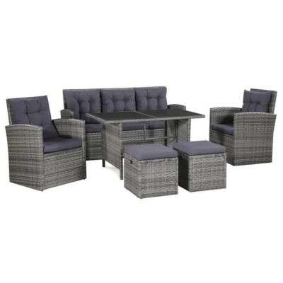 Salon de jardin - VIDAXL - Résine tressée - Gris - 6 personnes