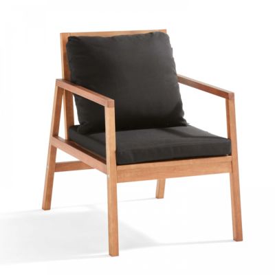 Salon de  terrasse bois avec 1 canapé, 2 fauteuils et table basse noir  Oviala