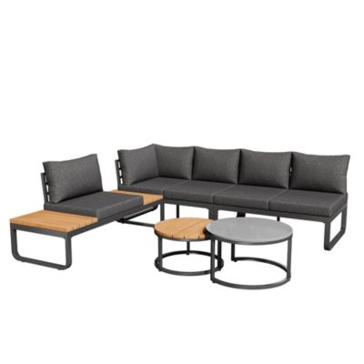 Salon Jardin 4-5 Places 2 Tables Basses Pieds Réglables Gris Blackcolors