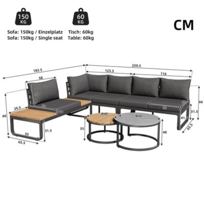 Salon Jardin 4-5 Places 2 Tables Basses Pieds Réglables Gris Blackcolors