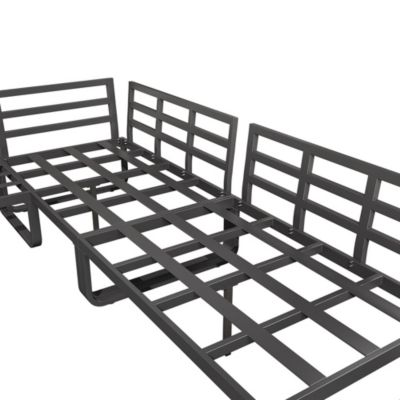 Salon Jardin 4-5 Places 2 Tables Basses Pieds Réglables Gris Blackcolors