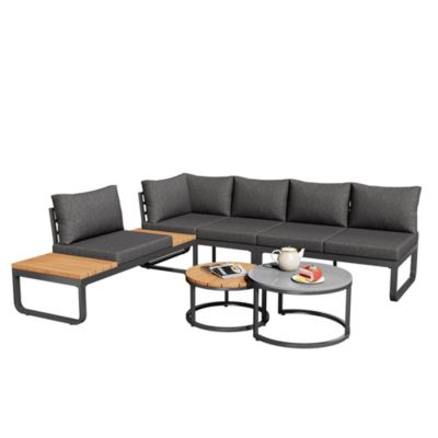 Salon Jardin 4-5 Places 2 Tables Basses Pieds Réglables Gris Blackcolors