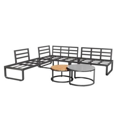 Salon Jardin 4-5 Places 2 Tables Basses Pieds Réglables Gris Blackcolors