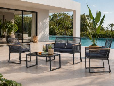 Salon jardin bas noir bois MIHATA