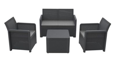 Salon meuble de jardin de 4 personnes coloris gris anthracite ( 2 fauteuils, canapé, table basse )