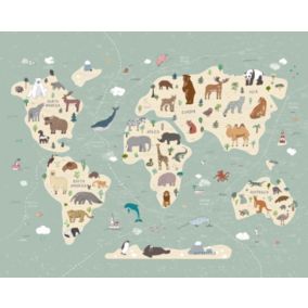 Sanders & Sanders papier peint panoramique carte du monde pour enfants bleu gris et beige - 3.5 x 2.79 m - 950021