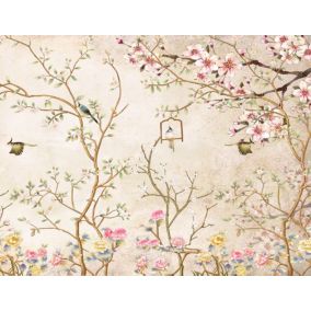 Sanders & Sanders papier peint panoramique fleurs et oiseaux beige - 3.5 x 2.7 m - 950015