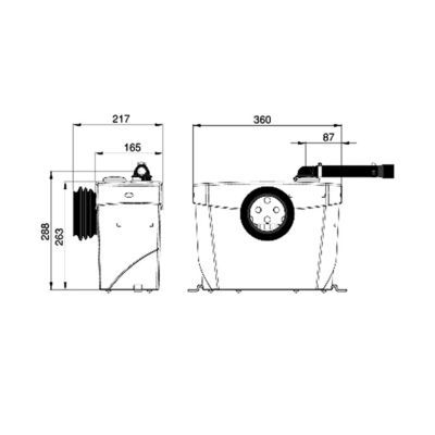 Sanibroyeur WC SFA puissance 400 W sortie horizontale l.360 x P.165 x H.263 mm