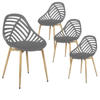 SAORI - Lot de 4 Chaises de Jardin Coque Plastique Ajourée Gris Pieds Métal