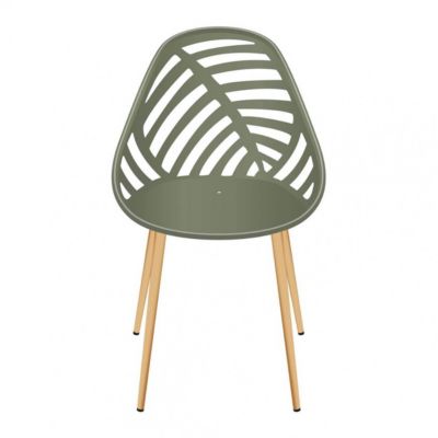 SAORI - Lot de 4 Chaises de Jardin Coque Plastique Ajourée Vert Olive Pieds Métal